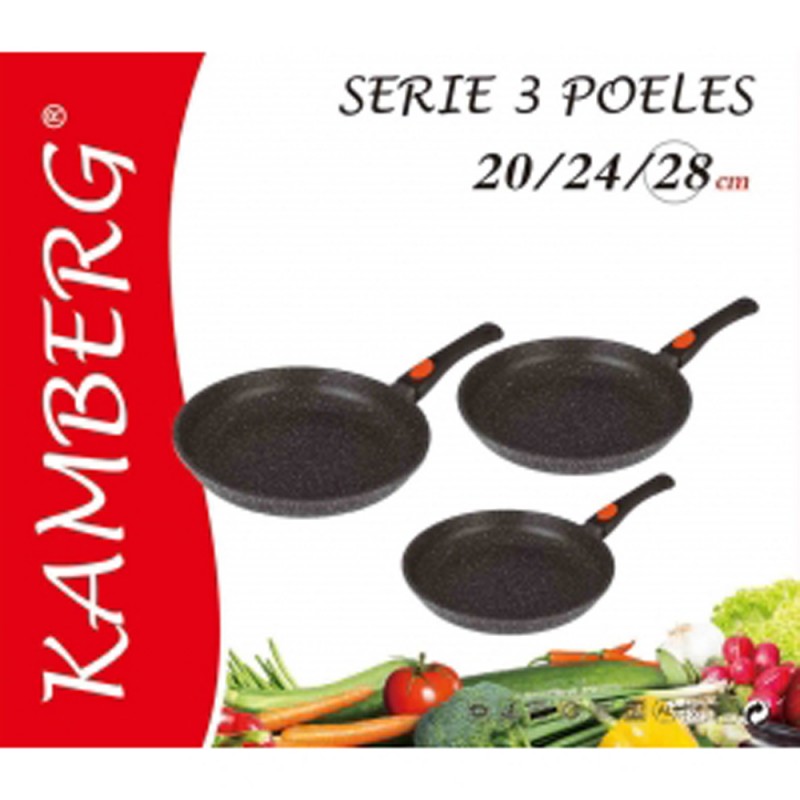 Renberg PK1927 3 Poêles 16/20/24 Cm, Plus Jeu De 4 Couteaux De Cuisine, Aluminium Pressé/acier Inoxydable