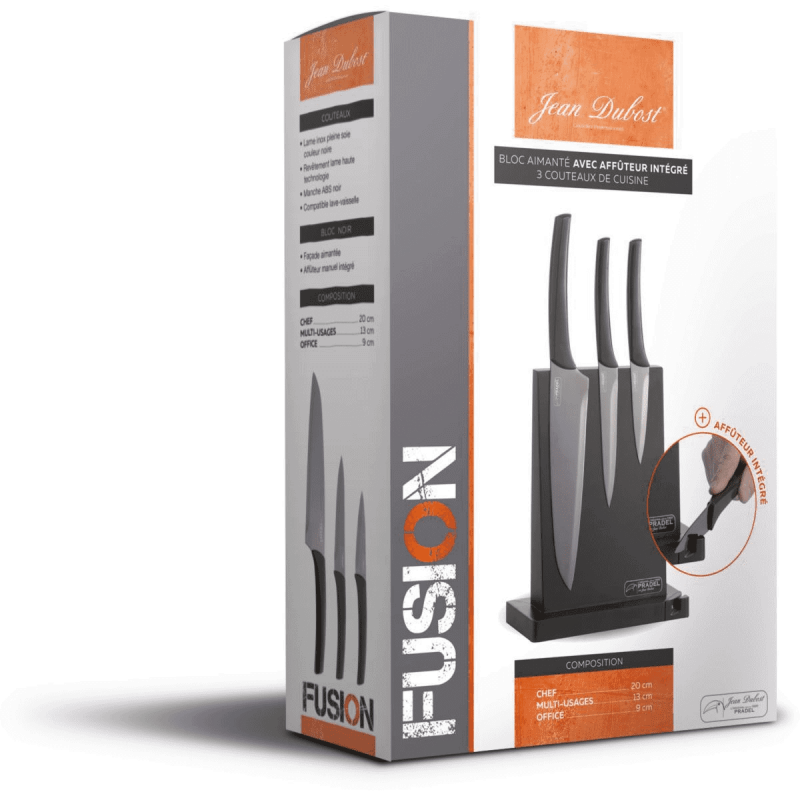 Bloc alimenté de 3 couteaux inox, JEAN | Chez l'aveyronnais