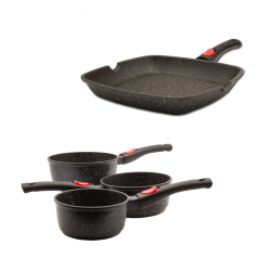 3 casseroles et grill 28 cm en pierre, Espace cuisine