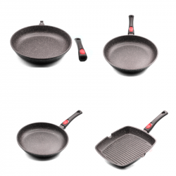 3 Poêles 20/24/28 cm et grill 28cm, Pradel luxe