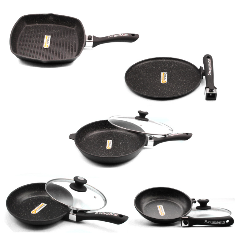 Poêles 24/28/32 cm, grill et crêpière 28 cm Schumann professionnel