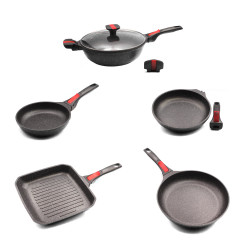 Poêle 20/24/28 cm grill 26 cm et sauteuse 28 cm VOLNA ( PRADEL)revêtement pierre - manche amovible - Garanti sans PFOA