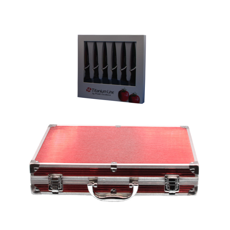 Valise de couteaux de cuisine en titane, et 6 couteaux à steaks Pradel excellence