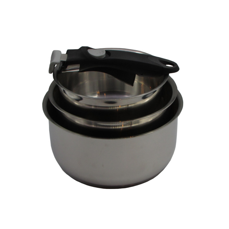 3 casseroles 16/18/20 cm inox, 1 manche amovible Schumann professionnel