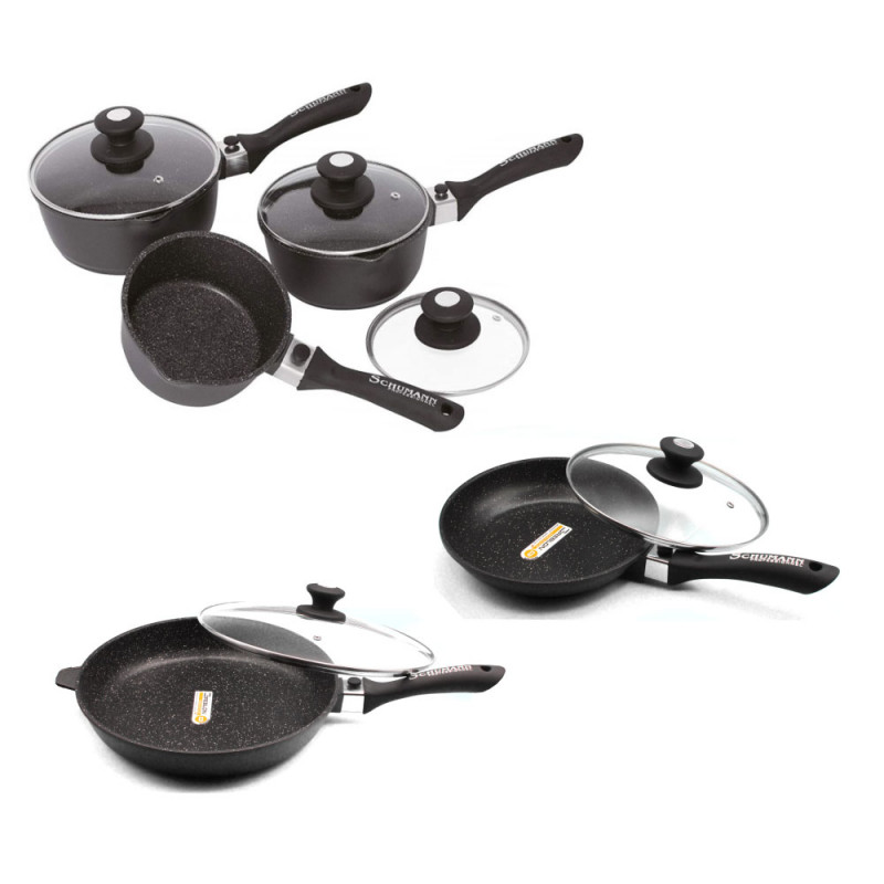 3 Casseroles 16/18/20 cm+ Poêle 2 Pièces  28/32 cm schumann