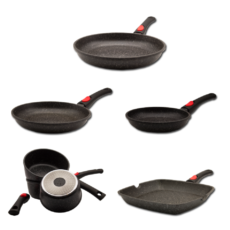 3 casseroles + 3 poêles + grill en pierre Pradel luxe