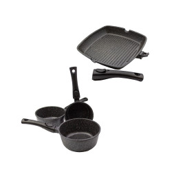 3 casseroles + 3 poêles + grill en pierre Pradel luxe
