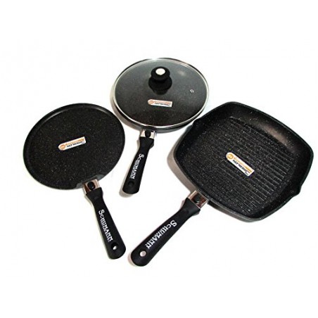 Set De 3 Ustensiles Schumann Professionnel - Crêpière, Grill Et Sauteuse 28 Cm + Couvercle, Compatible Induction