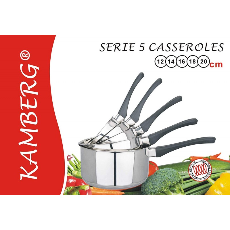 Lot de 5 casseroles en granite anti-adhésif avec couvercles, Red, 20cm