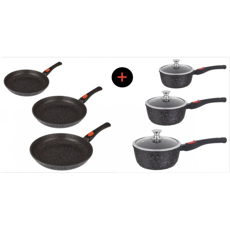 3 casseroles +3 poêles20/24/28 en pierre, Kamberg